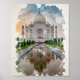 Taj Mahal Indien Wasserfarben Kunstposter Poster