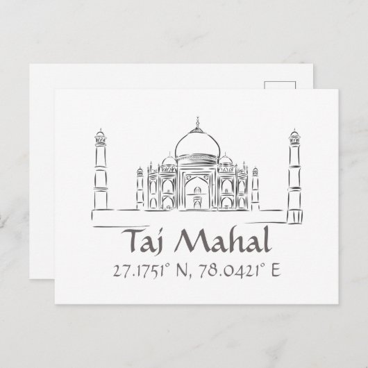 Taj Mahal Latitude Longitude Postcard Postkarte (Vorne/Hinten)
