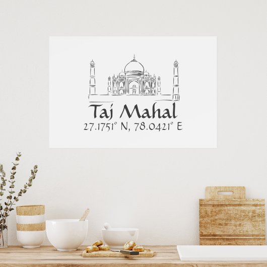 Taj Mahal Latitude Longitude Poster (Küche)