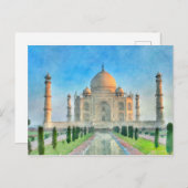 Taj Mahal Postcard Farbenfrohe Malerei Postkarte (Vorne/Hinten)