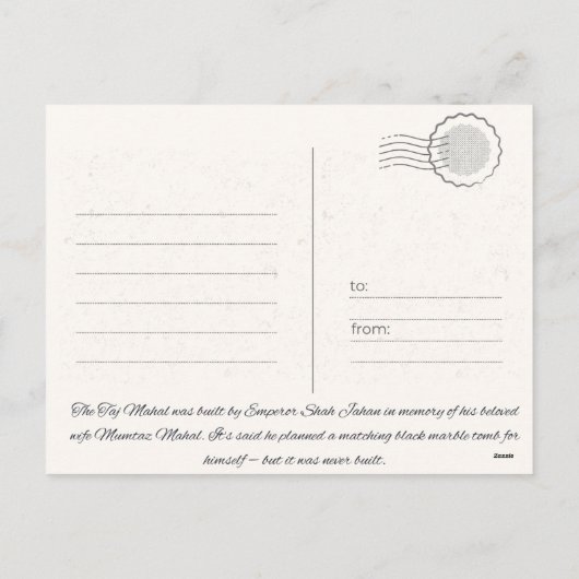 Taj Mahal Postcard Feiertagspostkarte (Rückseite)