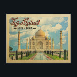 Taj Mahal Postcard Vintage Travel Indien Postkarte<br><div class="desc">Ein wunderschönes neo-Vintages Design mit dem Taj Mahal unter blauem Himmel in Agra,  Indien.</div>