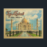 Taj Mahal Postcard Vintage Travel Indien Postkarte<br><div class="desc">Ein wunderschönes neo-Vintages Design mit dem Taj Mahal unter blauem Himmel in Agra,  Indien.</div>