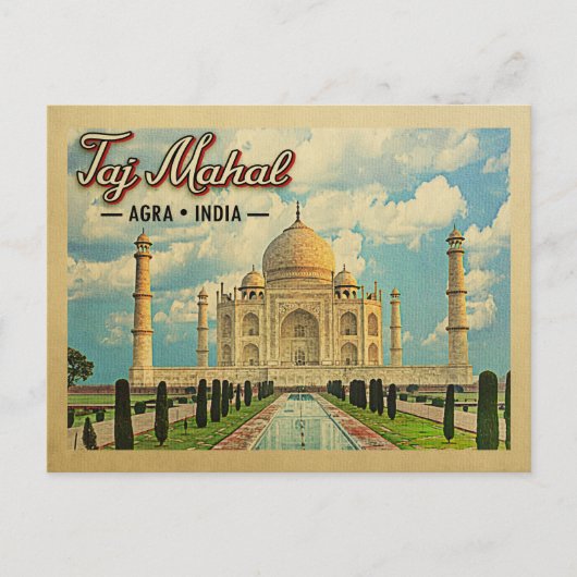 Taj Mahal Postcard Vintage Travel Indien Postkarte (Vorderseite)