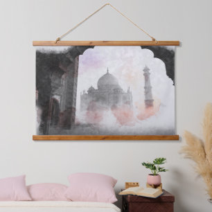 Taj Mahal Postcard Vintage Travel Wandteppich Mit Holzrahmen