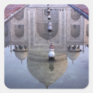 Taj Mahal Spiegelung, Agra, Uttar Pradesh, Quadratischer Aufkleber