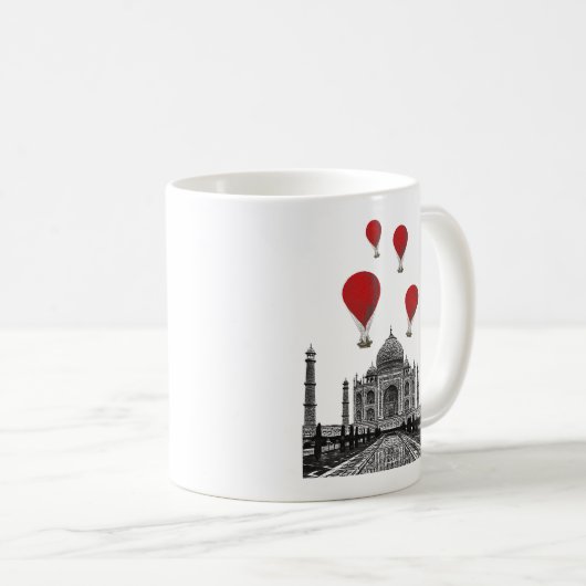 Taj Mahal und Red Hot Air Balloons Kaffeetasse (VorderseiteRechts)
