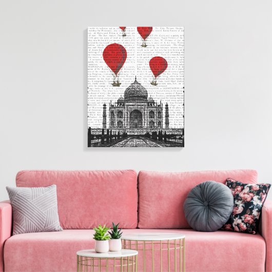 Taj Mahal und Red Hot Air Balloons Leinwanddruck (Insitu (Wohnzimmer))
