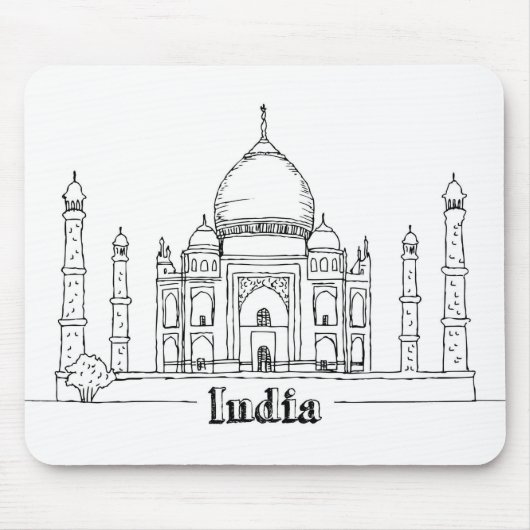 Taj Mahal Vacation Zeichnend Urlaub Kunst Reisen Mousepad (Vorne)
