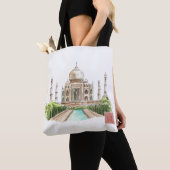 Taj Mahal Watercolor Art Printing Ikonische indisc Tasche (Von Nahem)