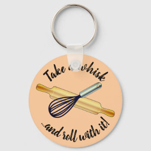 "Take a whisk" Whisk und rollendes Button Bäcker's Schlüsselanhänger