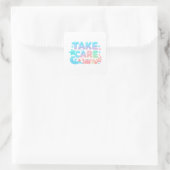 Take Care Pastel Ocean Glossy Text Quadratischer Aufkleber (Tasche)