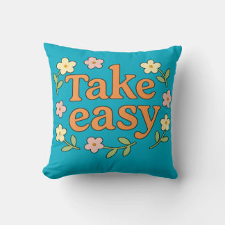 "Take Easy": Positive Retro Floral Illustration Kissen