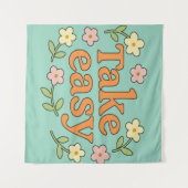 "Take Easy": Positive Retro Floral Illustration Wandteppich (Vorderseite (Horizontal))