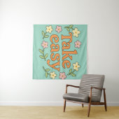 "Take Easy": Positive Retro Floral Illustration Wandteppich (Beispiel (Horizontal))