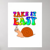 Take It Easy Cute Cartoon Snail With Groovy Text Poster (Vorne)