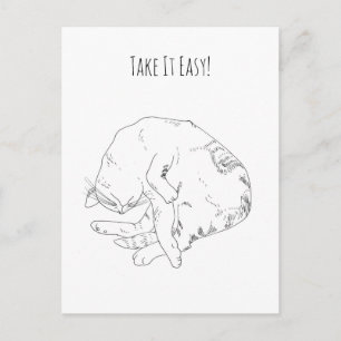Take It Easy — Minimalistischer Schlafender Kater Postkarte