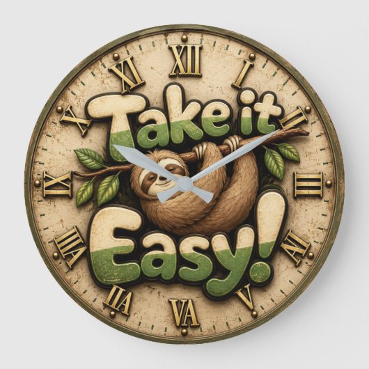 Take It Easy Sloth Funny Große Wanduhr (Vorderseite)