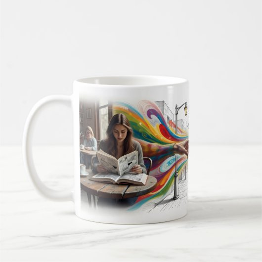 Take On Me Mädchen liest Comic World Mug Kaffeetasse (Links)