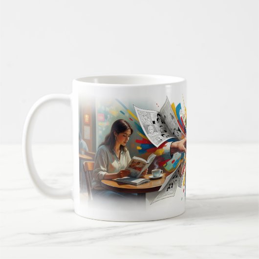 Take On Me Mädchen liest Comic World Mug Kaffeetasse (Links)
