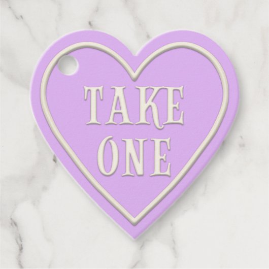 "Take One" Tee Party Pastel Lila Herz Geschenkanhänger (Vorderseite)