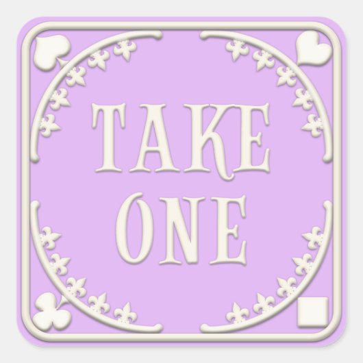 "Take One" Wonderland Tea Party Charming Purple Quadratischer Aufkleber (Vorderseite)