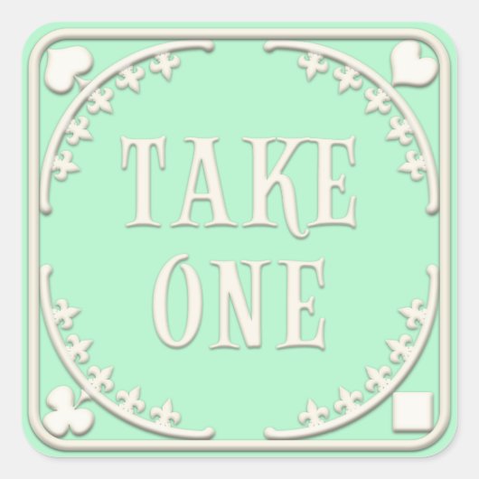 "Take One" Wonderland Tee Party Einladung Grün Quadratischer Aufkleber (Vorderseite)