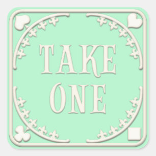 "Take One" Wonderland Tee Party Einladung Grün Quadratischer Aufkleber