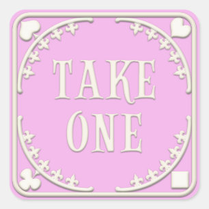 "Take One" Wunderland Tee Party Whimsical Pink Quadratischer Aufkleber