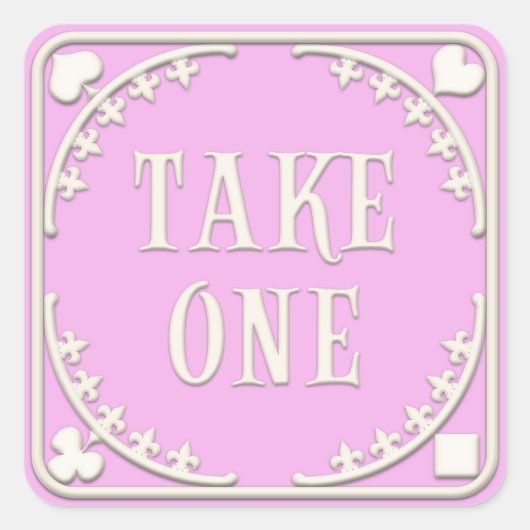 "Take One" Wunderland Tee Party Whimsical Pink Quadratischer Aufkleber (Vorderseite)