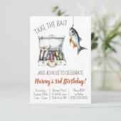 Take the Bait, Fishing Themed Birthday Party Einladung (Stehend Vorderseite)