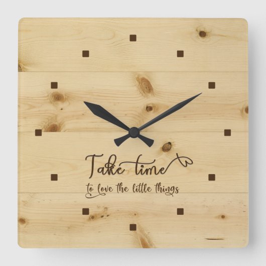 Take Time Wood Background Acrylic Wall Clock Quadratische Wanduhr (Vorderseite)