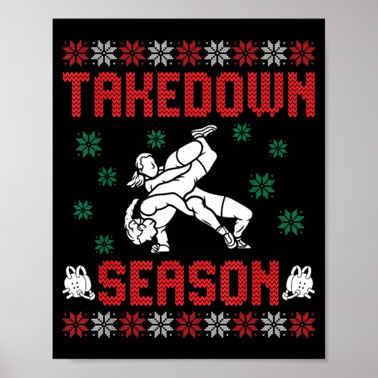 Takedown Season Girls Wrestling Ugly Sweater Chris Poster (Vorne)
