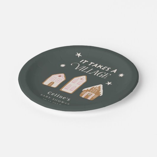 Takes a Village Girl Winter Baby Shower Pappteller (Schrägansicht)