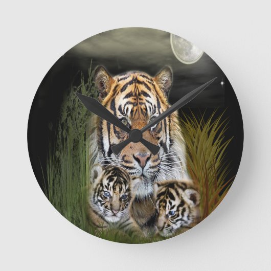 Takt Tiger und Cubs Runde Wanduhr (Vorderseite)