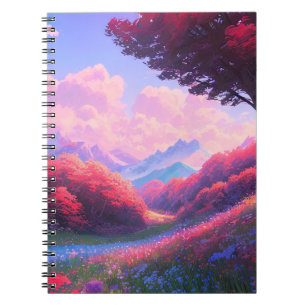 Tal mit roter und blauer Flora verziert Notizblock