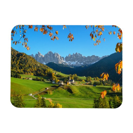 Tal Val di Funes im Herbst rechteckiger Magnet (Horizontal)