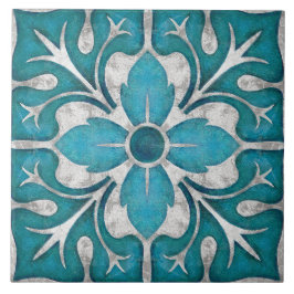 Talavera 01 Teal Blau Grau Mediterrane Floral Fliese