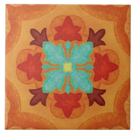 Talavera 02 Orange Rot Blau Mediterrane Blumen Fliese
