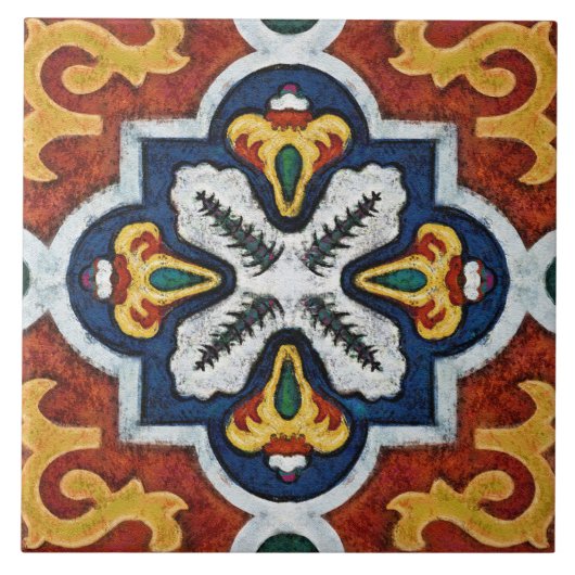 Talavera 03 Red Yellow Blue Mediterranean Geo Fliese (Vorderseite)