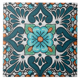 Talavera 06 Teal Blue Green Mediterranean Floral Fliese