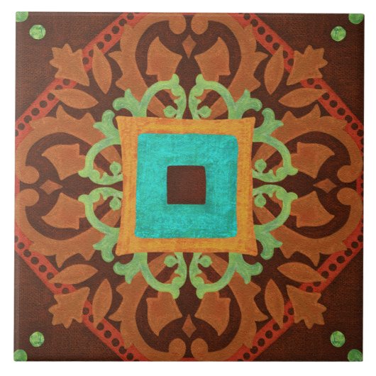 Talavera 08 Rust Blue Brown Mediterranean Geo Fliese (Vorderseite)