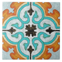 Talavera 09 Orange Grau Aqua Mittelmeer Geo Fliese