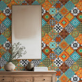 Talavera 09 Orange Grau Aqua Mittelmeer Geo Fliese