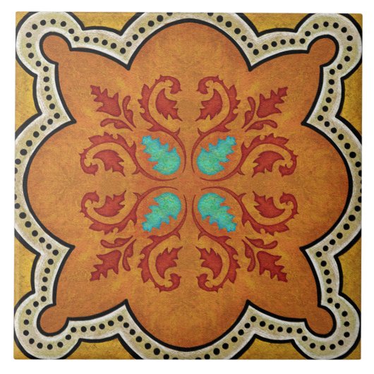 Talavera 17 Orange Rot Aqua Mittelmeer Blumenmuste Fliese (Vorderseite)