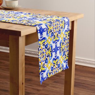 Talavera Azulejo blaue gelbe Fliesen Tischdekorati Kurzer Tischläufer