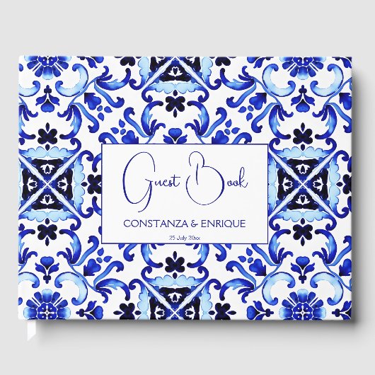 Talavera azulejo blaue Kachel Vintag mexikanische Gästebuch (Vorderseite)