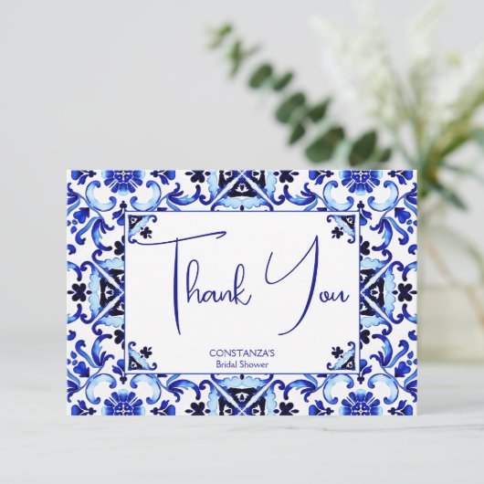 Talavera azulejo blauen Fliesen Mexikanisches Brau Dankeskarte (Stehend Vorderseite)