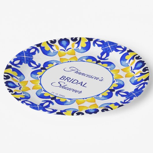 Talavera azulejo blauen Fliesen Mexikanisches Brau Pappteller (Schrägansicht)