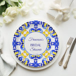 Talavera azulejo blauen Fliesen Mexikanisches Brau Pappteller<br><div class="desc">Talavera azulejo blaue gelbe Fliesen Vintag mexikanische Brautparty Monogramm gedruckte Teller Vorlage,  mediterran blaue Fliesen Maiolica blauen Fliesen griechischen Fliesen Muster Brautparty personalisiert Tischdekoration</div>
